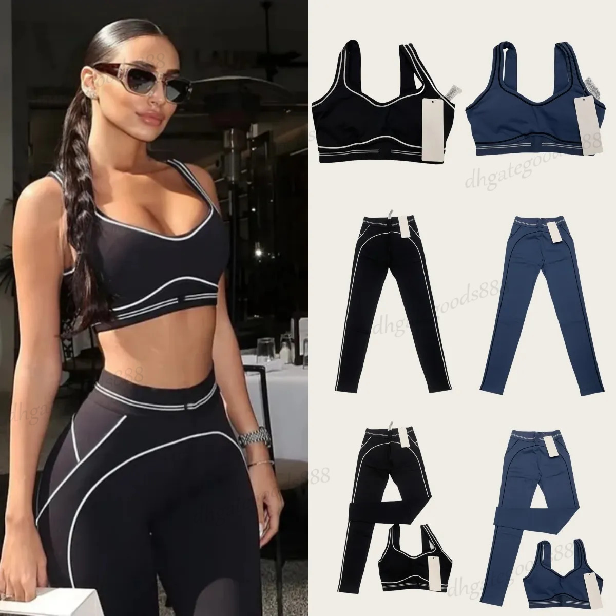 Yogawomen Sets New Voguea Yoga White Striped Gym Set Sports Shirts Bag Bra Leggings Sets Pants Sweatshirt Aloliness Clothes Men Women Cloth