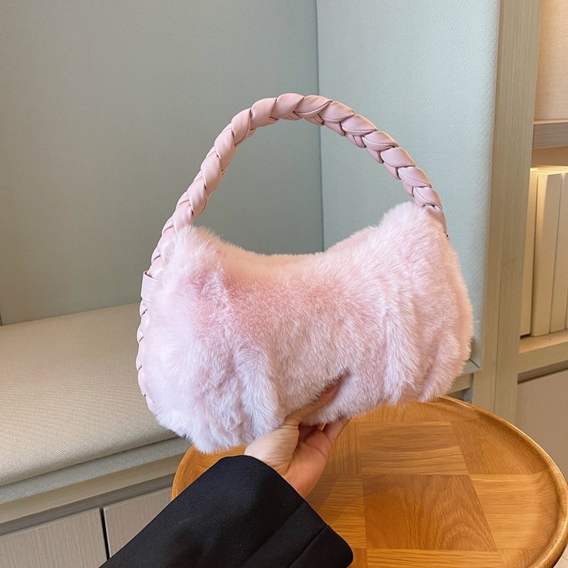 Autumn Winter New Twist Braided Versatile High-end Plush Simple Crossbody Bag Handbag Women's Fashion