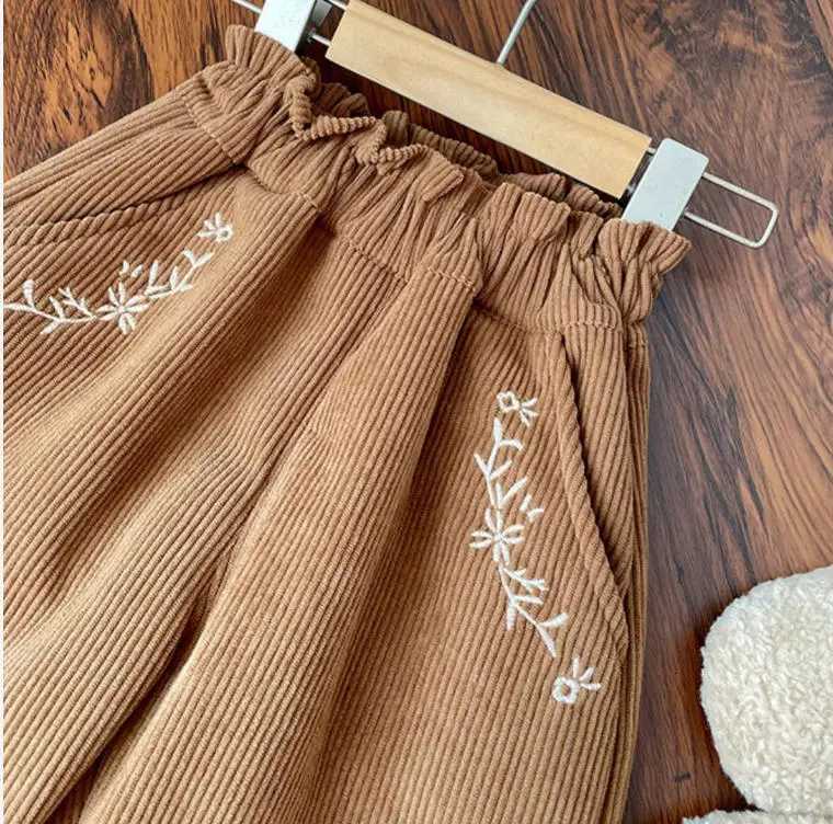 Kids Pants Childrens Clothing Girls Trousers Velvet Autumn Winter Korean Corduroy Baby Warm Elastic Waist StripedT251027