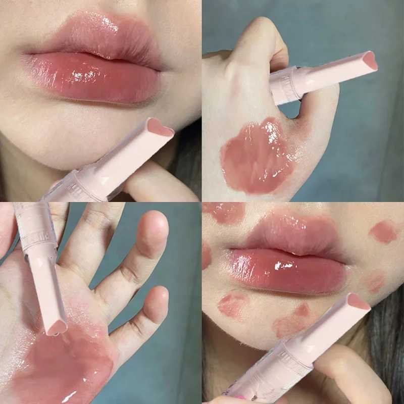 Heartshaped Jelly Lipstick Mirror Waterproof Nonstick Cup Solid Lip Gloss Clear Makeup Long Lasting Moisturizing Lipstick Pen W251027
