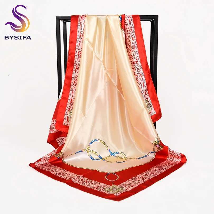 BYSIFA Autumn Winter Ladies Scarves New Accories Wen Large Silk Square Scarves New Wine Red Paisy Muslim Islamic ScarfW251027