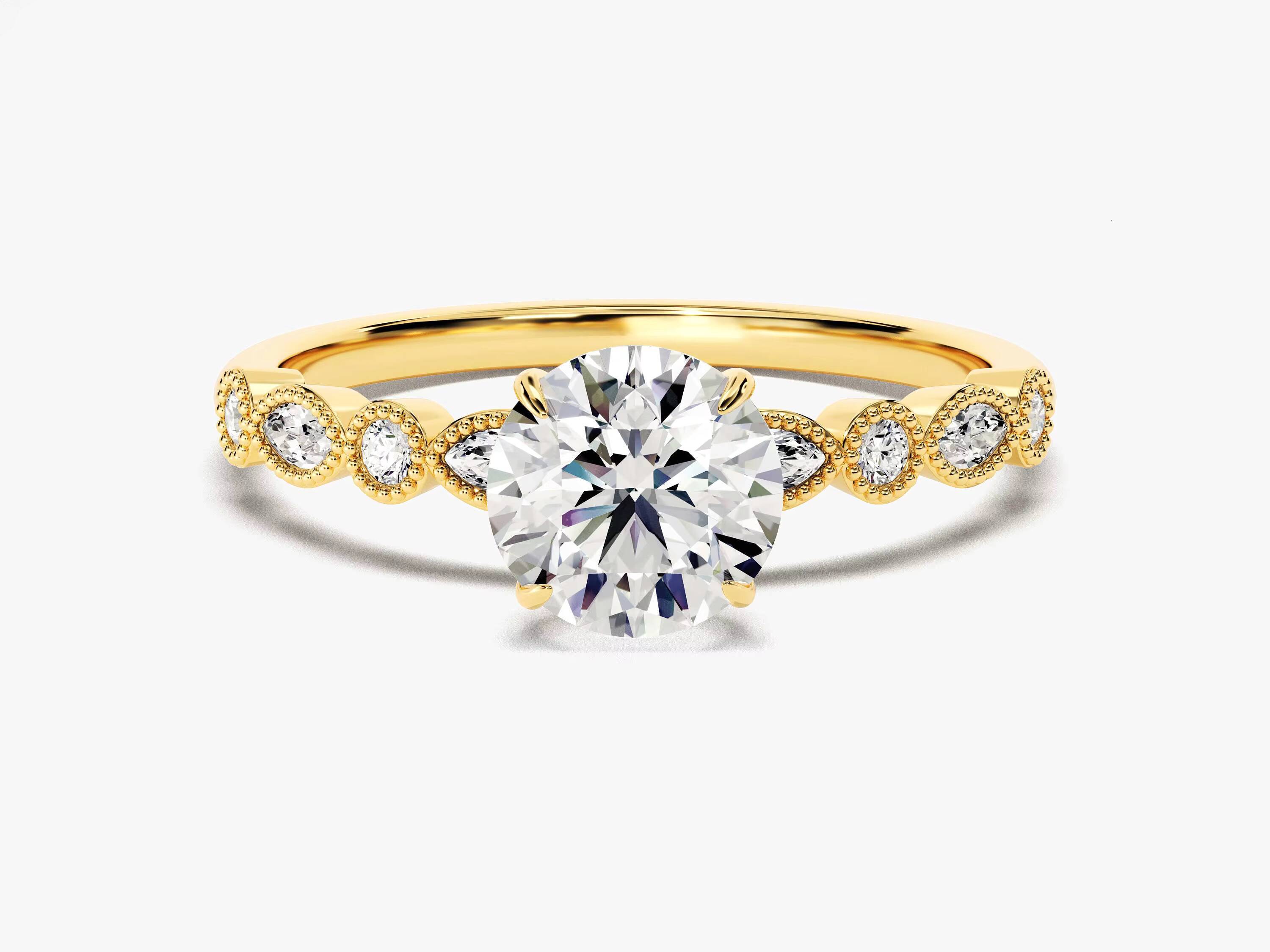 Engagement Ring 14k 18k Gold Vintage Promise Ring 12 CT Unique Lab Grown Diamond Ring