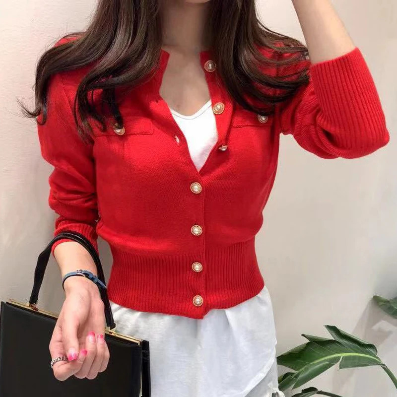 2025 Autumn Long Sleeve Fashion Women Cardigans Sweater Knitted Coat Short Casual Single Breasted Korean Slim Chic Ladies Tops 251027