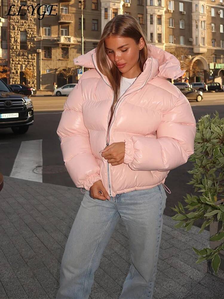 winter jacket women Casual Women's Puffy Winter Jackets Loose Stand Collar Zipper Long Sleeve Warm Coats Autumn Lady Street Chic Down Jacket