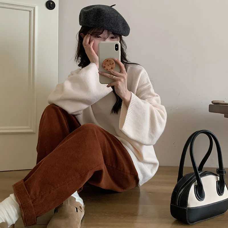 Oversized Loose Round Collar Sweater for Women Autumn Winter New Basic Solid Color Knitted Jumpers Casual Thicken Warm KnitwearT251027