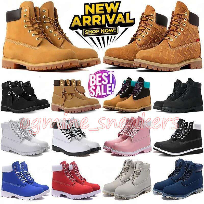 Tims men women yellow martin Ankle Boots Designer Cowboy shoes outdoor sports black white brwon pink red army green grey high top boots with box