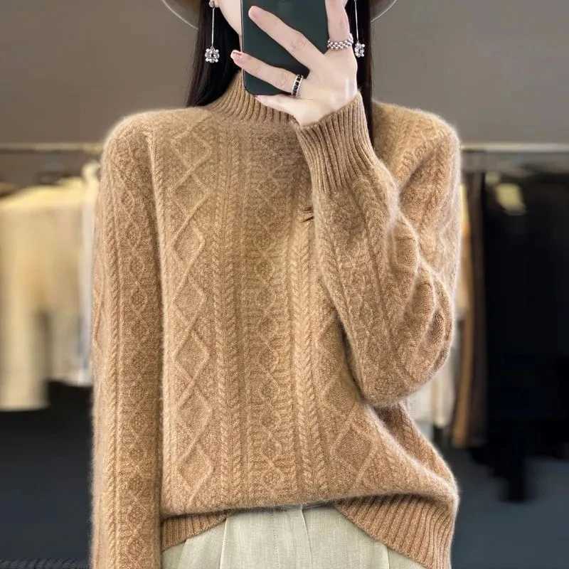 2024 New Women Autumn Winter Sweater Thick 100 Merino Wool Turtleneck Casual Cashmere Knitwaer Pullover Korean Fashion TopsT251027