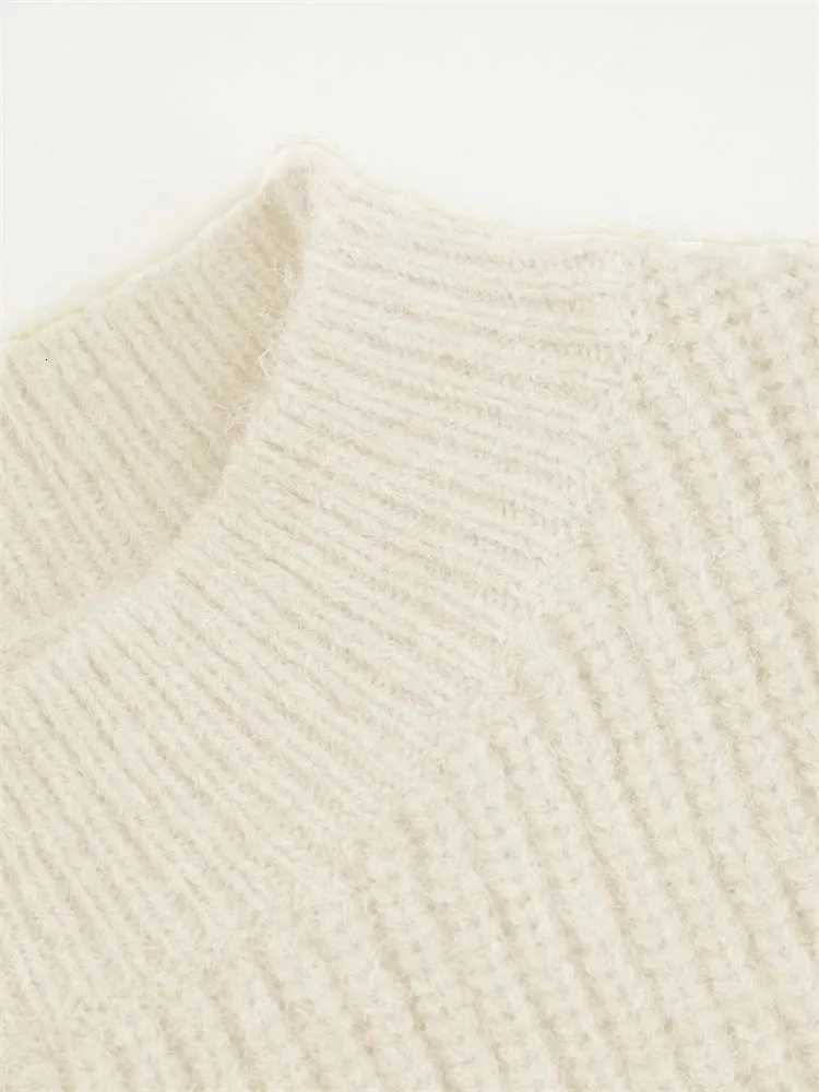 Casual Floral Embroidery Lantern Long Sleeve Sweater for Women Autumn Winter Elegant Mock Neck Cropped Knit Sweater Pullover TopT251027