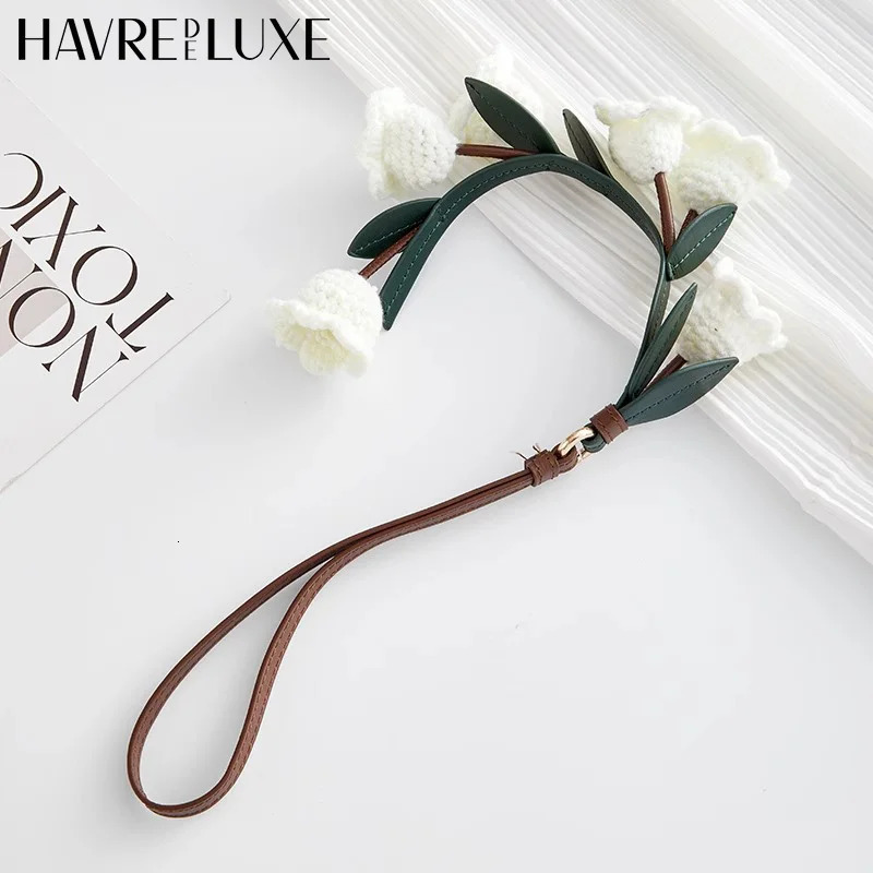 White lily of the valley bag charm handmade Cowhide woven flower pendant knitted highend bag accessories 251027