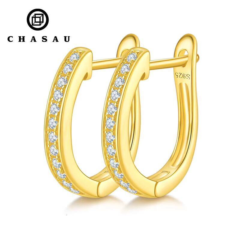 Classics Design Moissanite Silver Jewelry Women Gift Sterling Stone Wedding Single Row Half Ushaped Hoop Eternity Earrings