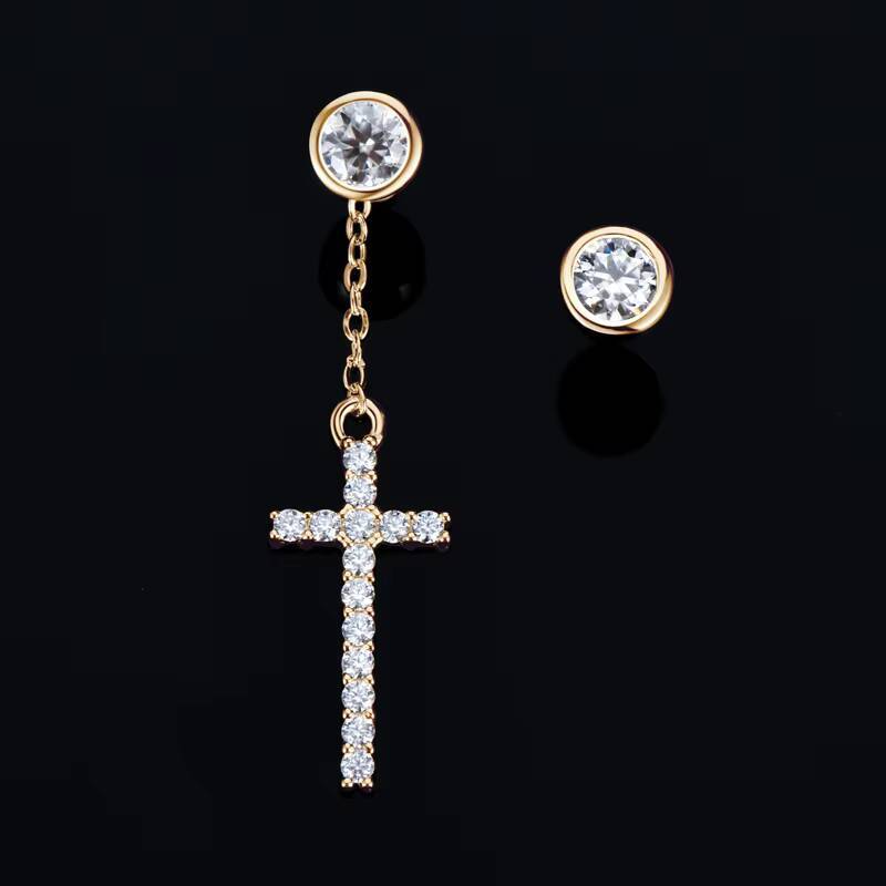 925 Sterling Silver Religion Earrings Bezel Set Round Cut 4mm 030ct Moissanite Tassel Chain Cross Drop Earrings