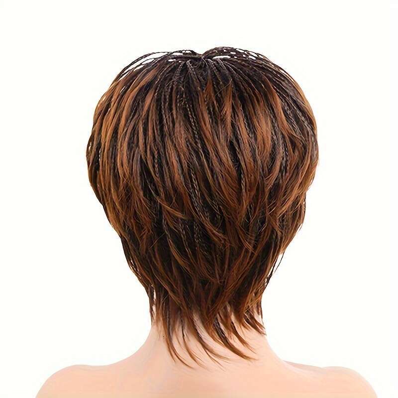 Natural-Looking Short Pixie Cut With Bangs - Synthetic Straight Women, Black & Brown Options, Rose Net Cap, High-Temperature Fiber, Perfect For Everyd