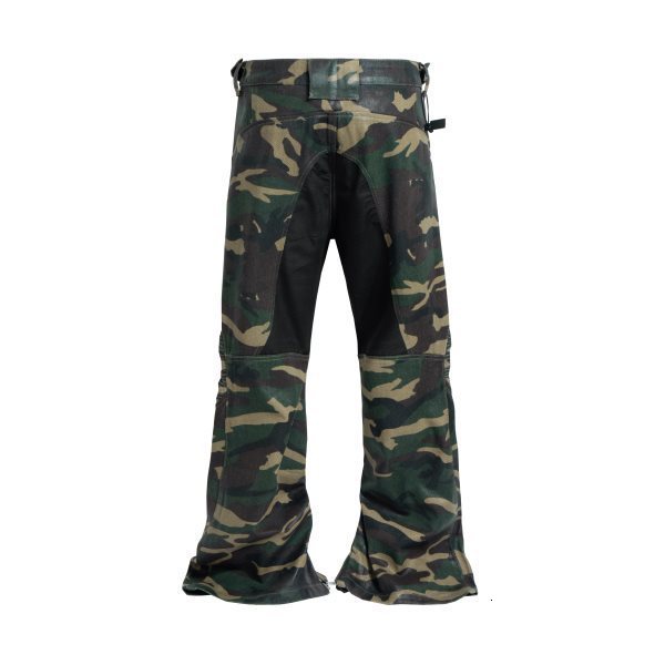 High Street Washed Loose WideLeg Camouflage Coated Flared Motorcycle Jeans