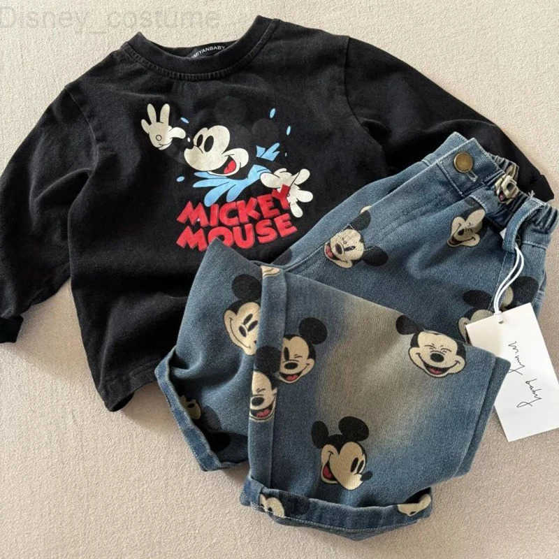 Disney Baby Boy Girl Jeans 2025 Spring Autumn Children Cartoon Mickey Mouse Full Print Denim Pants Fashion Kid Casual Straight Trousers H251027