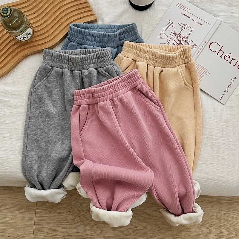 K22382 Girls Fleece Lined Pants Autumn Winter Outdoor Sports Casual Sweatpants Baby Thickened Integrated Velvet Warm TrousersT251027