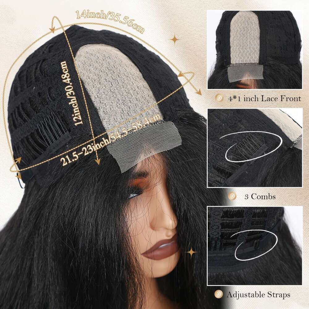 Curly 4X1 Side Part Synthetic Yaki Textural Body Wave Wig Layered Wavy Wigs For Women Heat Resistant Fiber Daily Life Party Or Cosplay Use