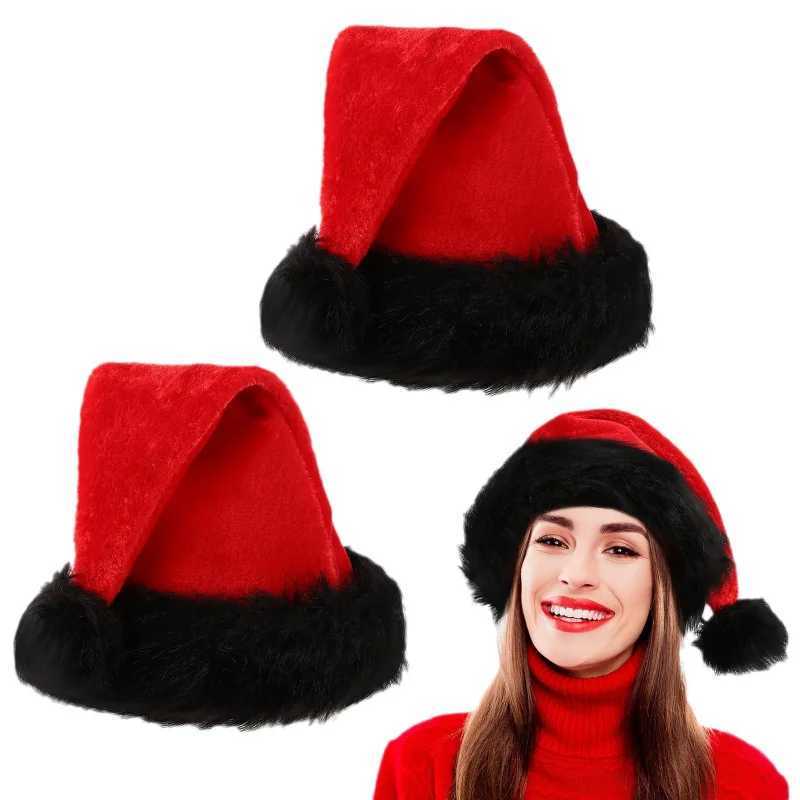 2025 New Red Christmas Hat Adult Hat Black Hat Edge Holiday Party Decoration Warm Winter Plush HatW251027