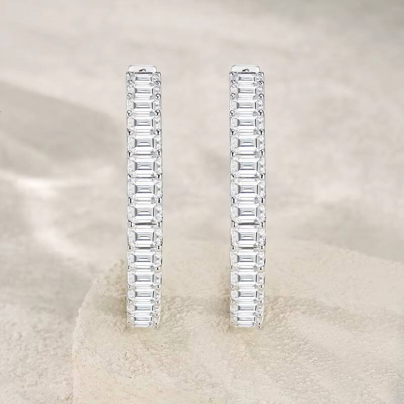 Emerald Cut Earrings Hypoallergenic Womens Luxury Hip Hop Style Earrings 925 Sterling Silver Earrings Full Moissanite Earrings