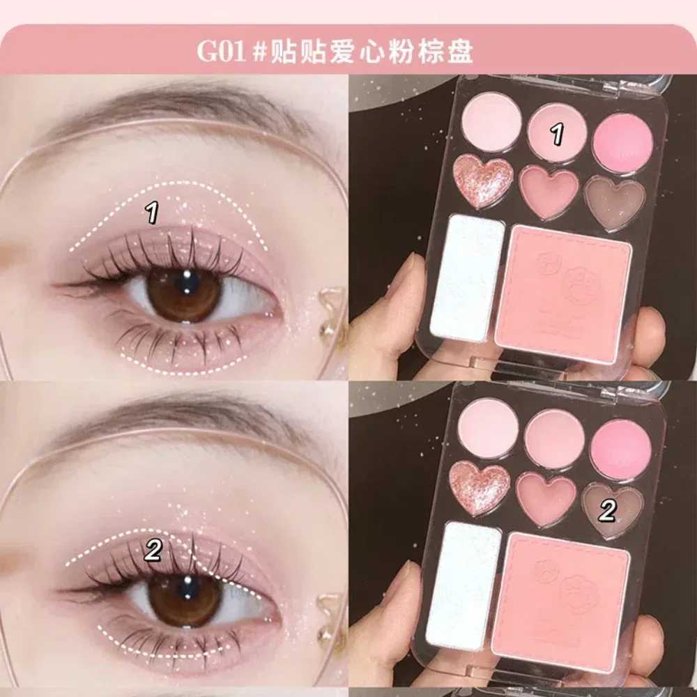 Gogotales Heart Eye Shadow Plate Purple Peach Blush Cheek Tint Shimmer Eyeshadow Long Lasting Highlighter Girl Makeup PalleteXJ251027