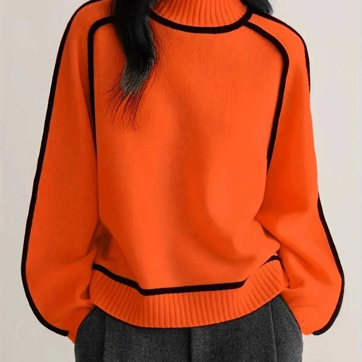 Turtleneck Sweater 2025 Autumn Winter New Womens Loose Patchwork Knitted Sweaters pullover Female Soft Warm Thick Casual TopT251027