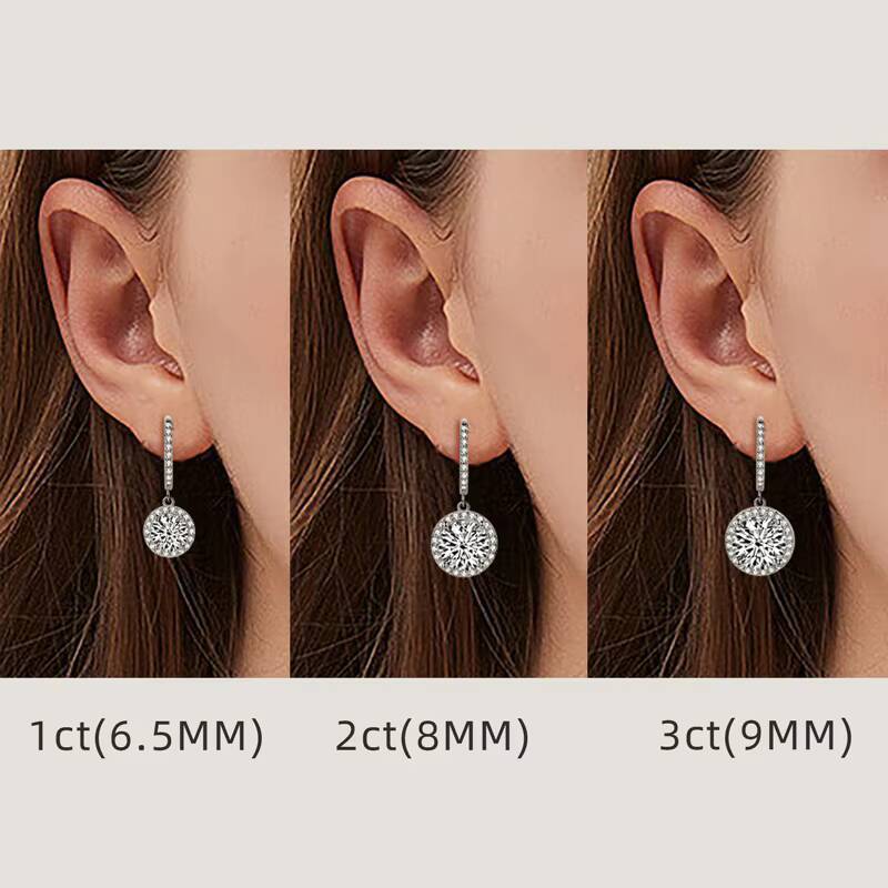 GRA Certificated 1ct 2ct 3CT Moissanite 925 Sterling Silver VVS1 Moissanite Hoop Drop Halo Earrings for Women
