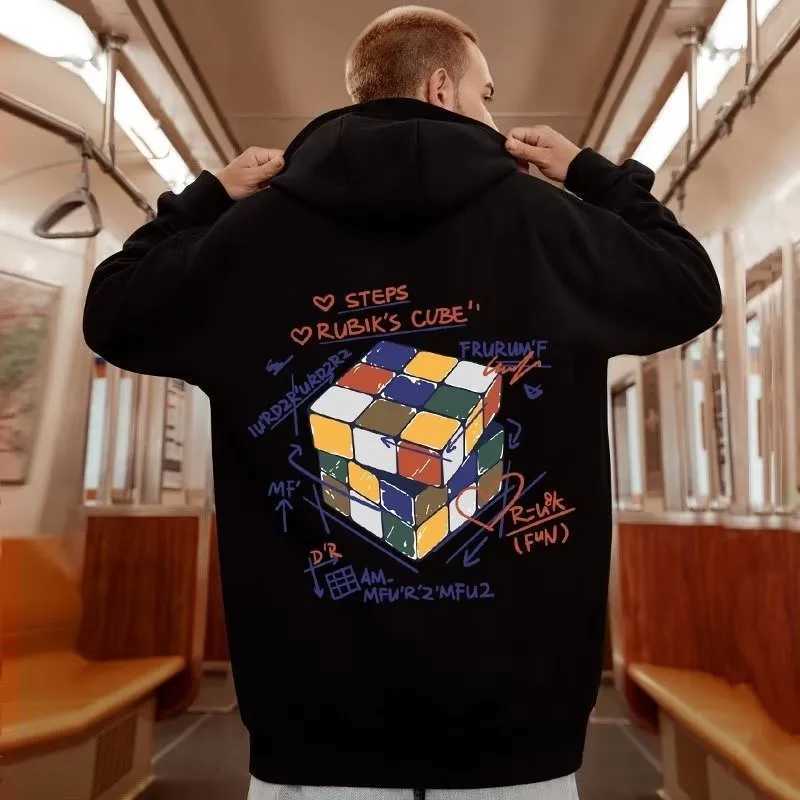 M8XL HoodiesMen Oversized Pullover Hoodie Fashion Loose Multicolor Rubiks Cube Panda Print Long Sleeve Couple Clothes W251027