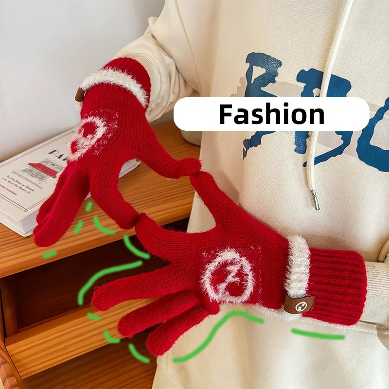 Korean Outdoor Warm Women Gloves Knitted Touch Screen Winter Mittens Long Spiral Mouth Cute Fashion Coldproof Gloves 251024