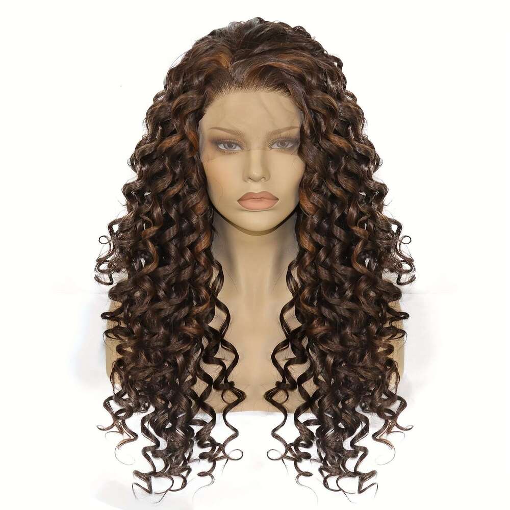 13*2.5 Long 2 Tone Ombre Brown Orange Synthetic Front Wig Women Perfect For Carnival, Music Festival, New Year's, Halloween, Thanksgiving, Christ