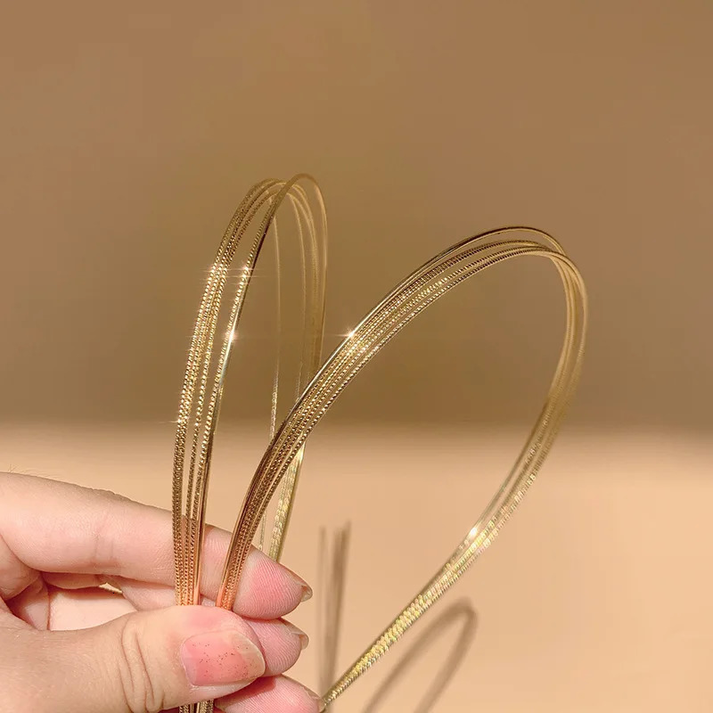 Thin Gold Color Headbands Women Multilayer Alloy Hair Hoop Double Root Metal Hair Bands Hair Accessories Smooth Head Hoop 251023