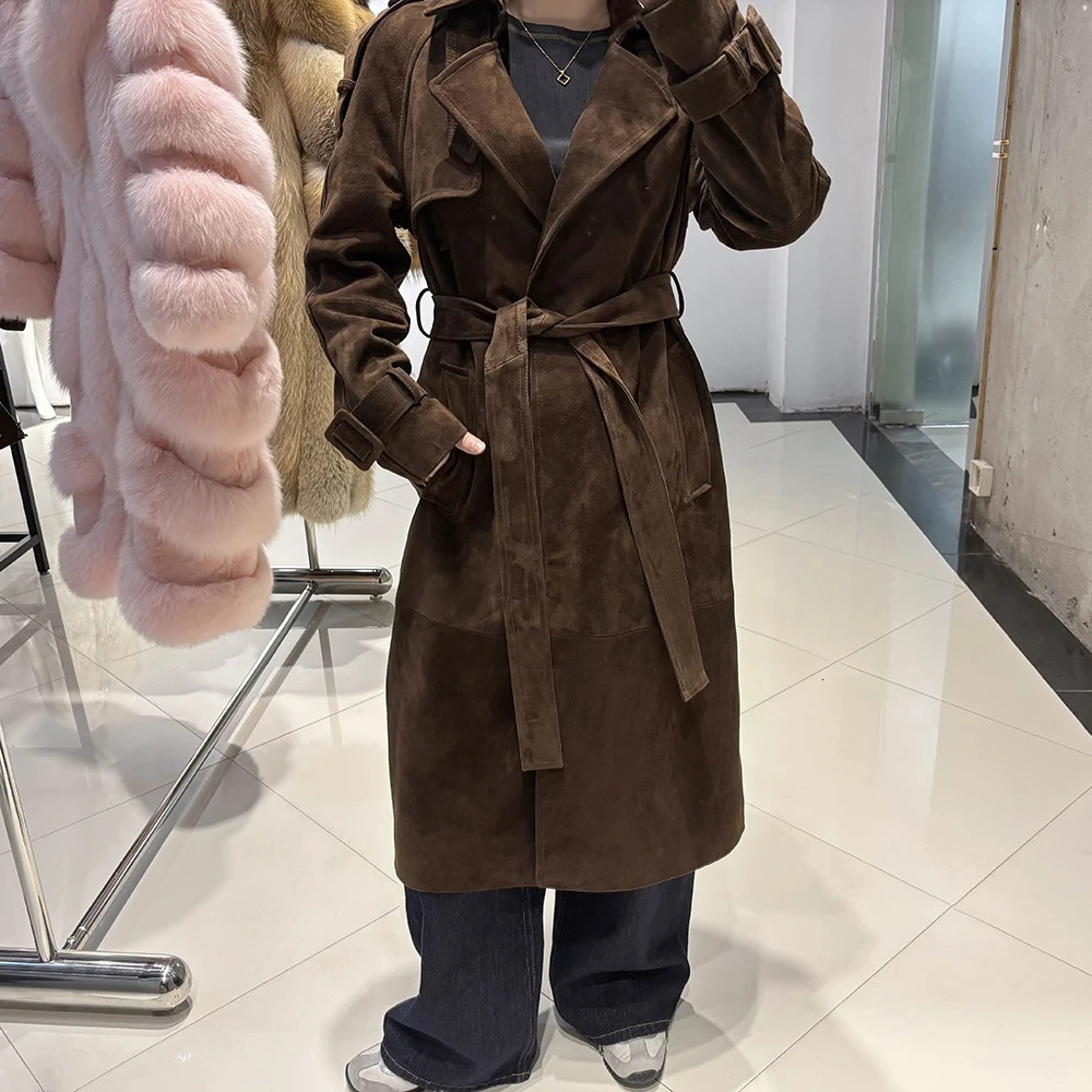 YOLOAgain High Quality Real Leather Trench Coat Women Genuine Jacket Windbreak Female 251027