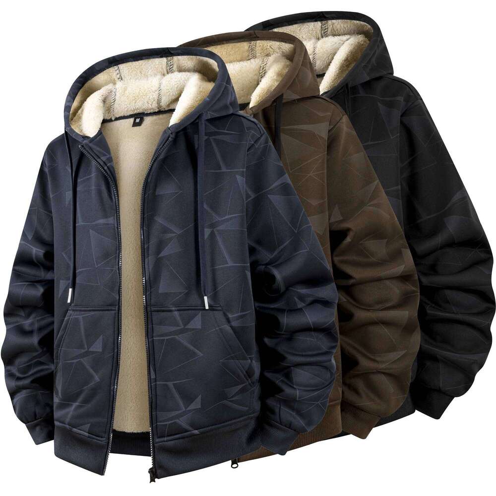 Winter Lambswool Coats Thicken Warm Jackets Long Sleeve Zipper Hoodies Casual Sports Fleece Black Coat Hooded Men Fashion Jacket