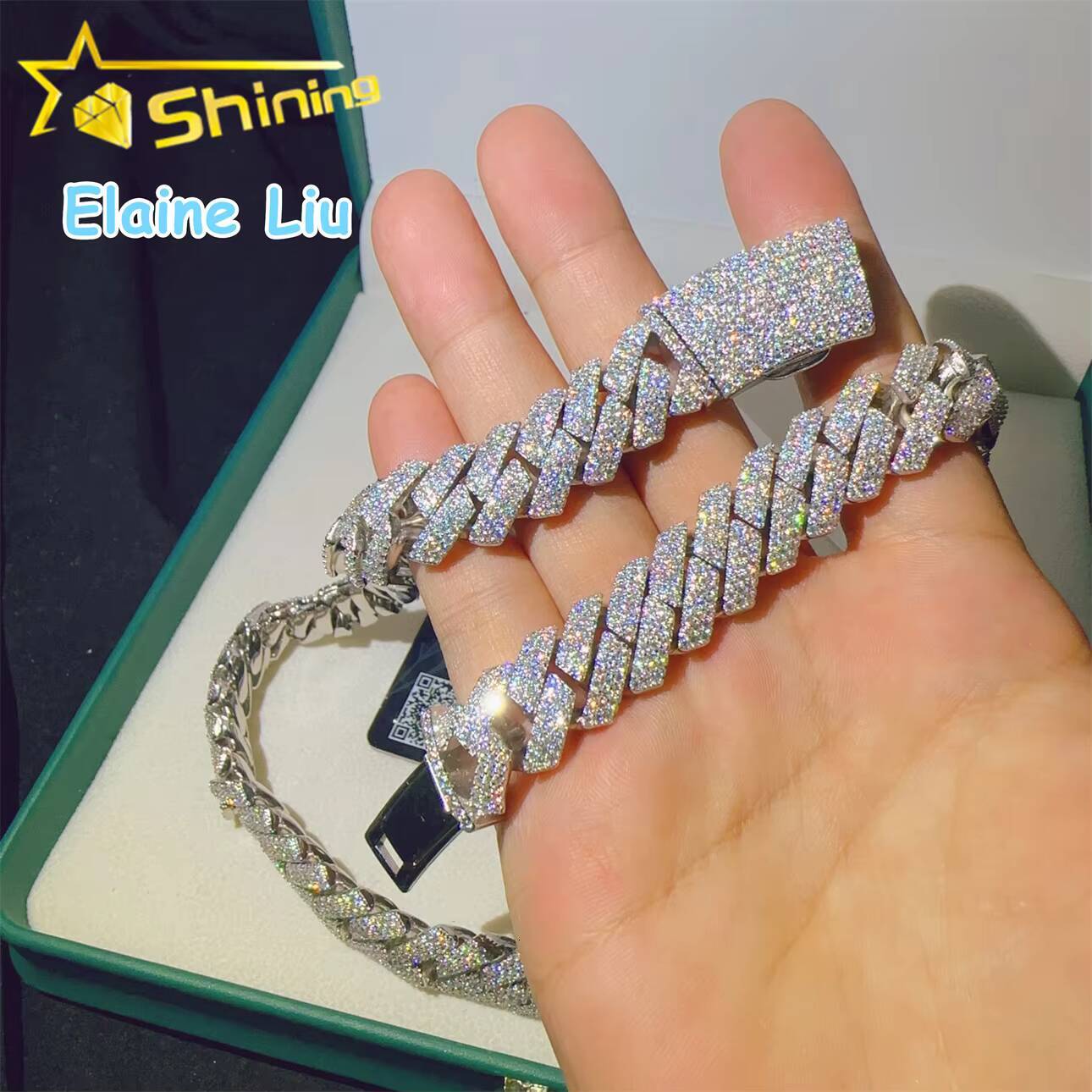 Sterling Silver 925 Miami Cuban VVS Moissanite Diamond Hip Hop Jewelry 15mm Necklace Cuban Link Chain Necklace