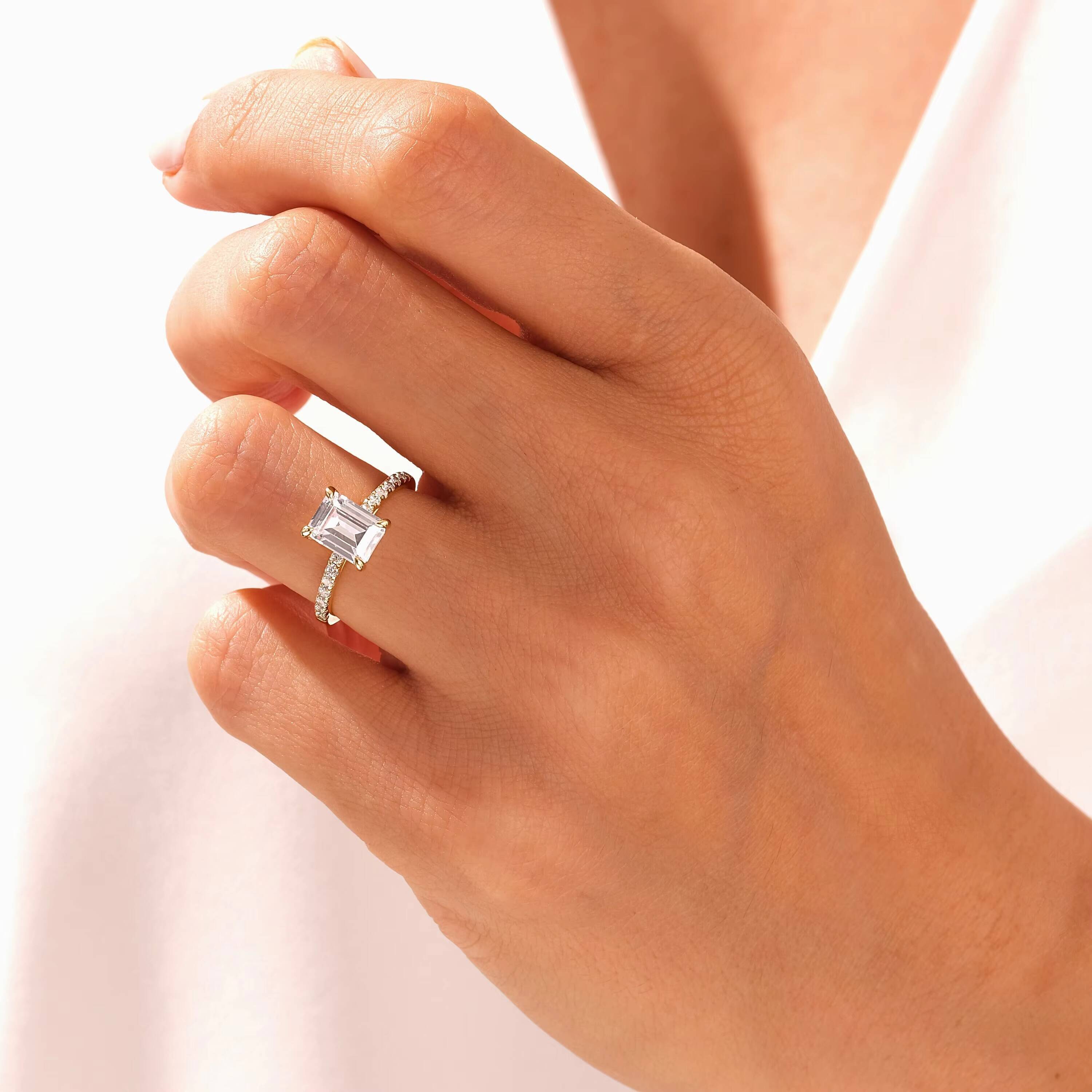 1 15 2 CT Emerald Cut Diamond Engagement Ring with Round Cut 14K 18k Solid Gold Diamond Ring for Women