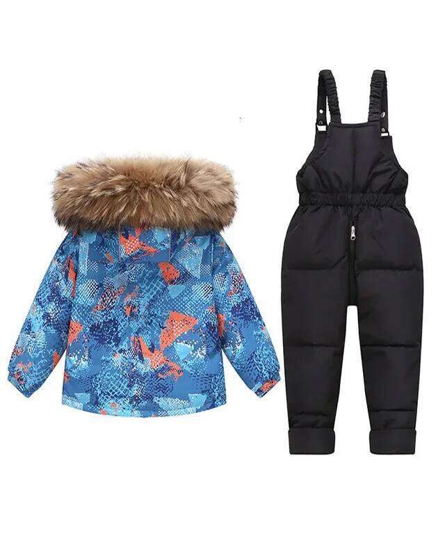 Children Boys Winter 2Pcs Clothes Set Real Fur Baby Girl Down Jacket Toddler Boy Jumpsuit 1-5 Years Kids Outerwear