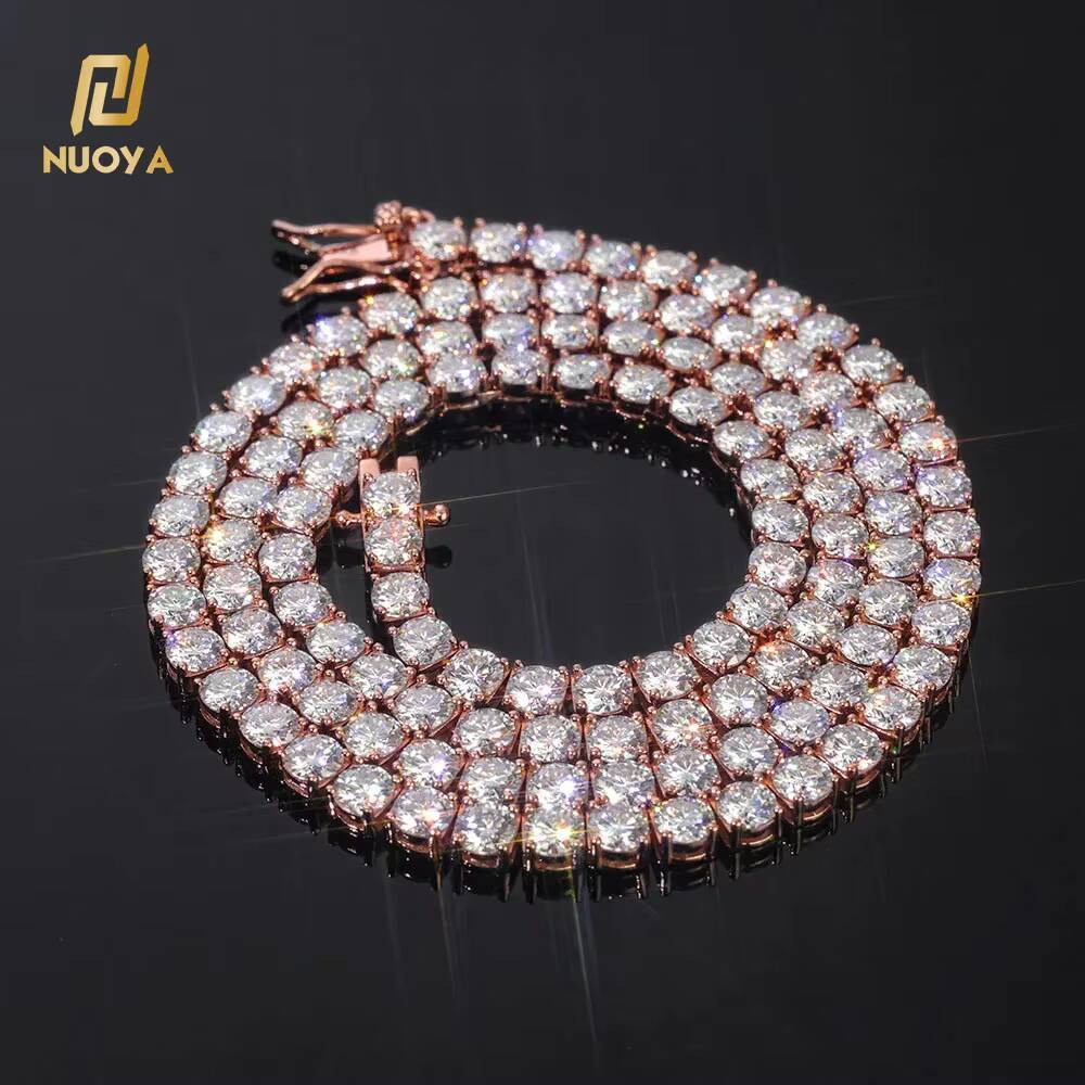 NUOYA Sparkling VVS Moissanite Tennis Chain Necklace 925 Silver Rose Gold Plated Iced Out Diamond Tennis Chain Jewelry for Women