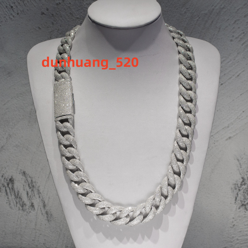 Cuban Link Chain Hip Hop Fully Iced Out 925 Silver 20mm Width VVS Round Moissanite Diamond Miami Cuban Chain Necklace