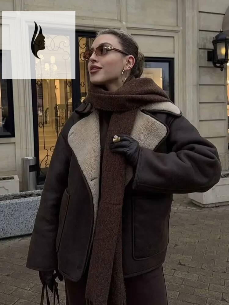 winter jacket women HH Women Fashion Faux Leather Fleece Coats Long Sleeve Jacket Autumn Winter Casual Outwear Vintage High Street Lady Chic Jackets