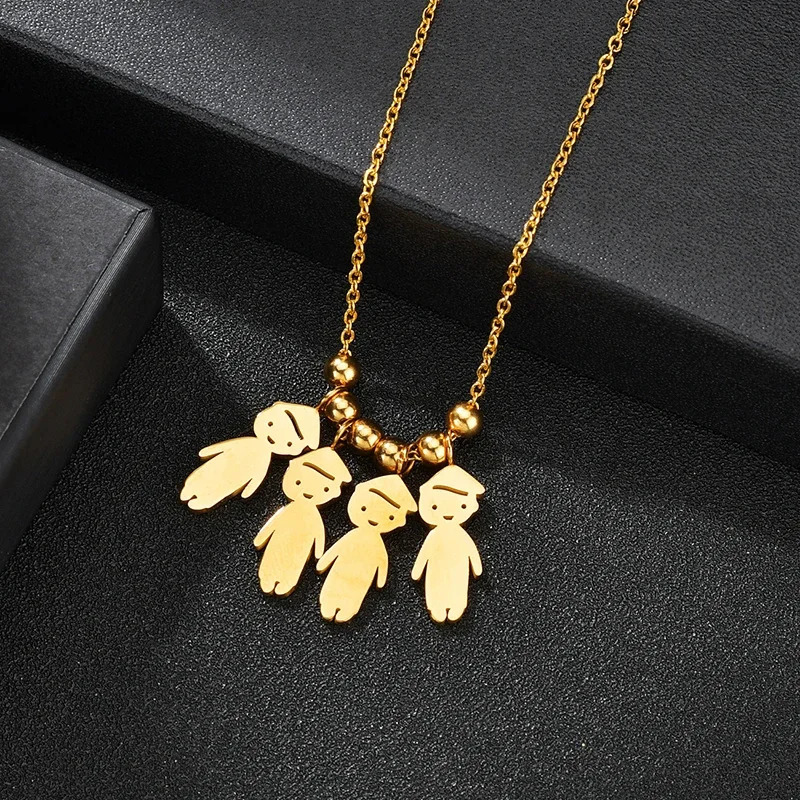 Stainless Steel Boy Girl Kids Baby Pendant Necklace for Women Children Beaded Chain Necklace DIY Family Birthday Jewelry Gifts 251020