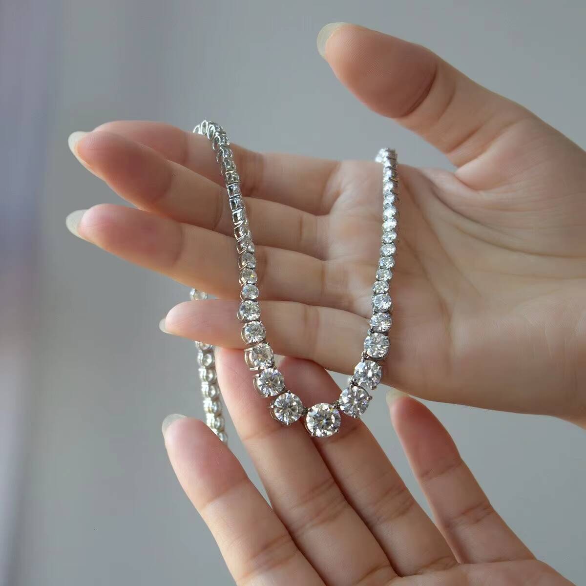 Fine Jewelry 10K White Gold Moissanite Diamond Tennis Necklace