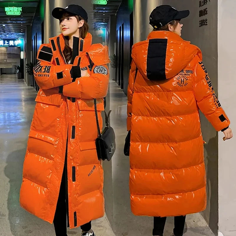 Waterproof Coats Fashion Winter Down Cotton Jacket Womens Glossy Colorful Femme Thick Warm Long Hooded Puffer Parkas 251027
