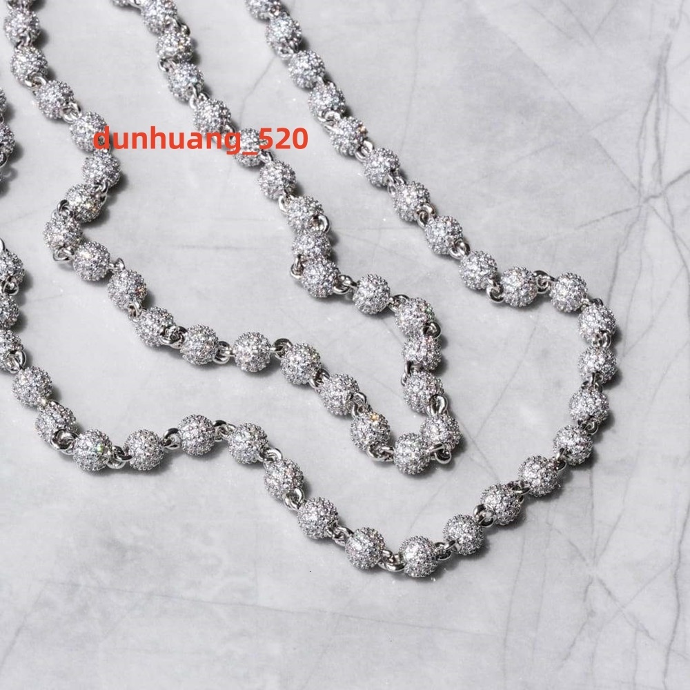 Custom Hip Hop Necklace Iced Out Shining 4mm Diamond S925 Silver Ball Beads Chain Moissanite