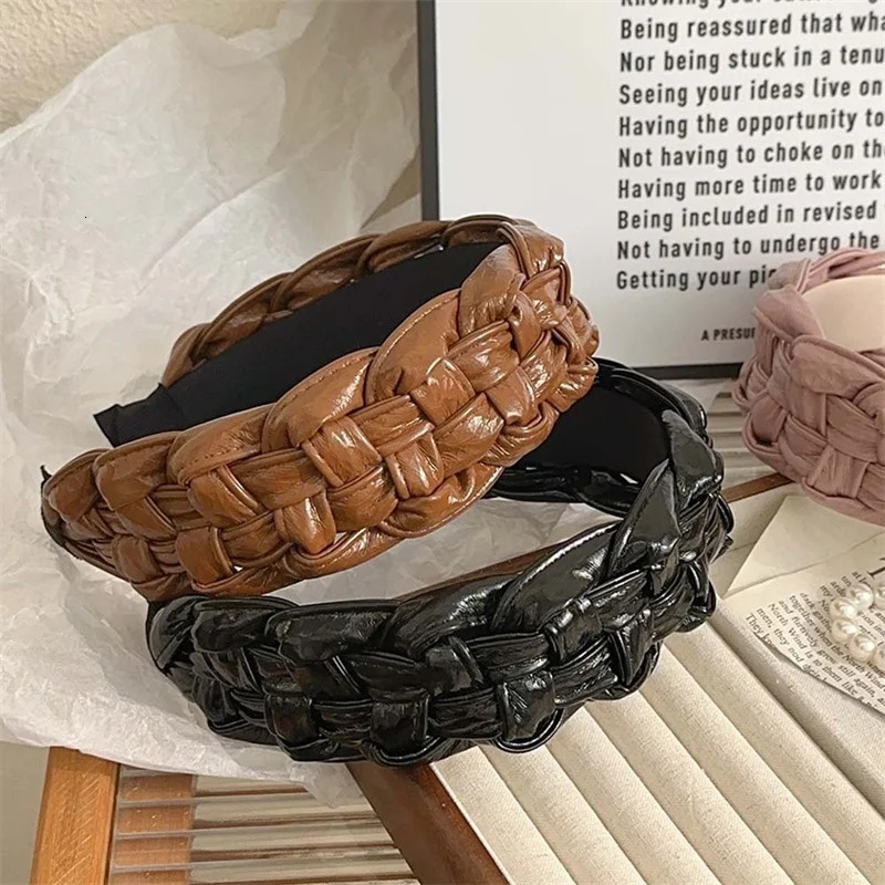45CM Women Headband Top Quality PU Leather Plaited Hairband Fashion Female Party Holiday Head Hoop Accessories 251023