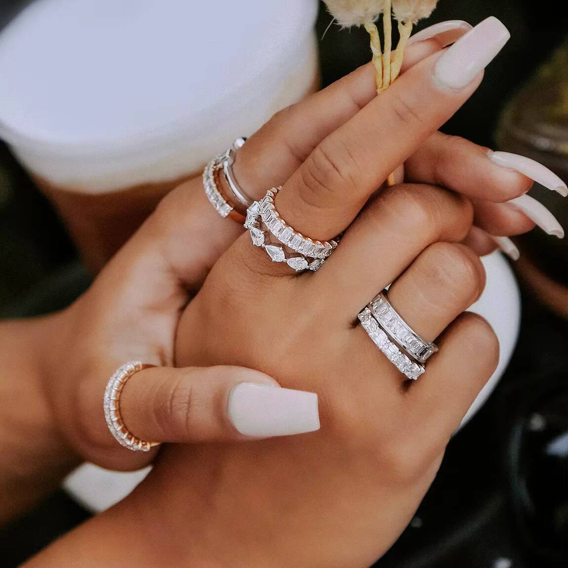 Custom S925 Silver Princess Round Cut VVS2 D Color Eternity Moissanite Diamond Tennis Ring Hip Hop Style with Certificate