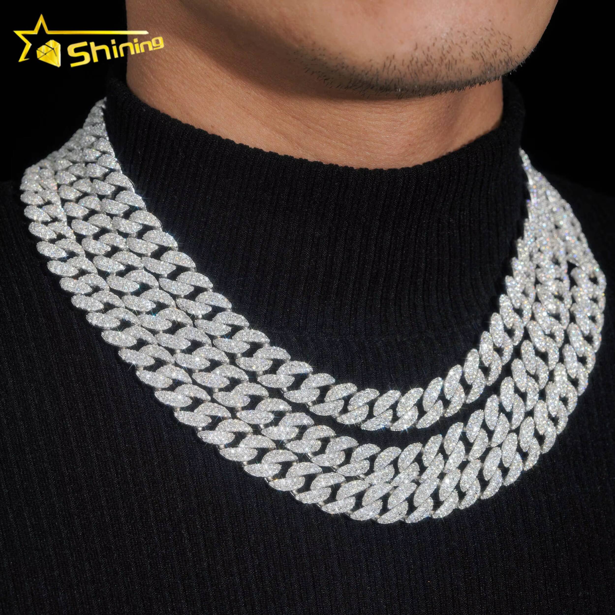 RTS 12mm Width Sterling Silver 925 Vvs Moissanite Cuban Bracelet Hip Hop Iced Out Jewelry Men Necklace Cuban Link Chain