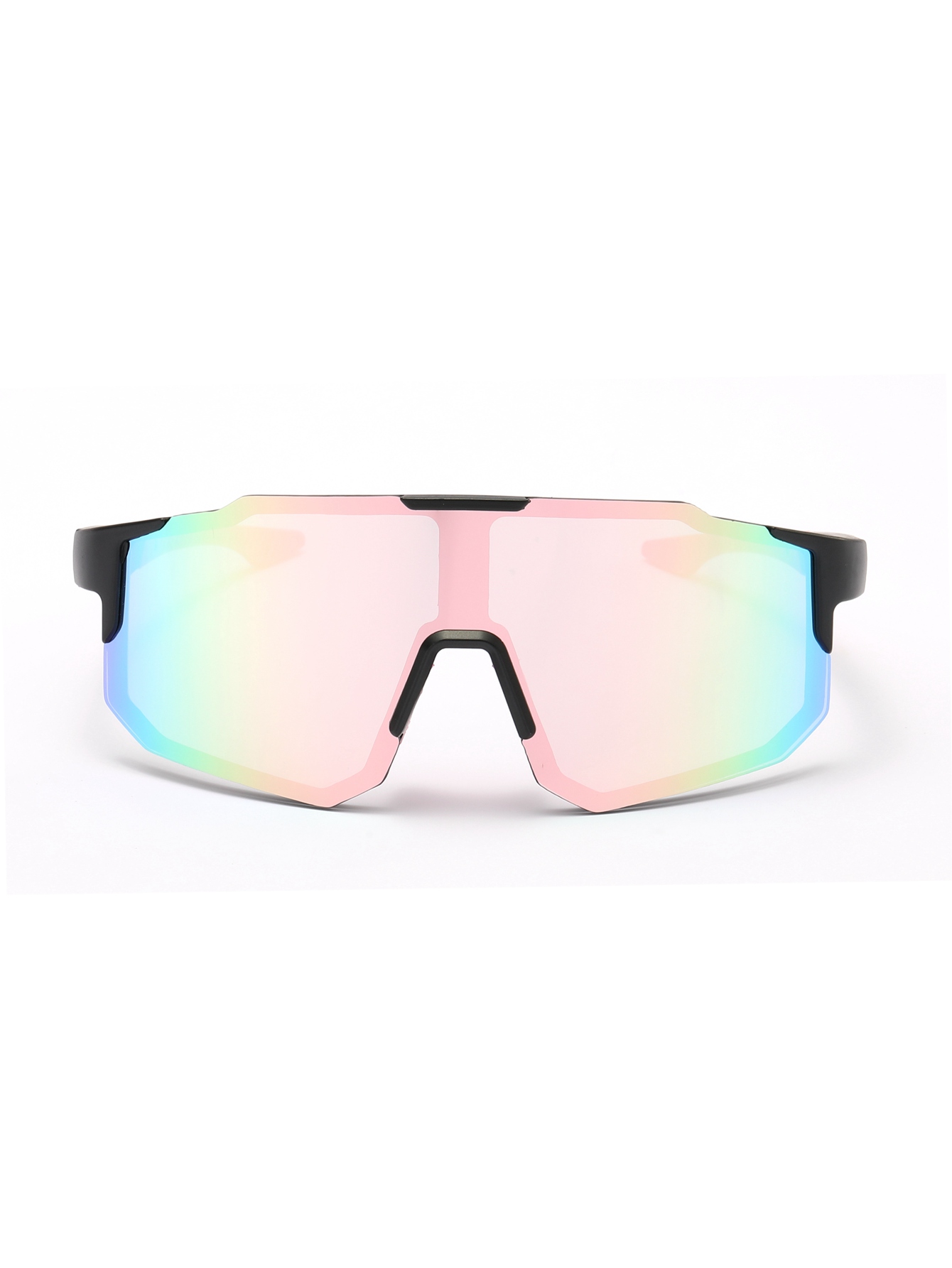 1 pair of men's mechanical-style sunglasses with futuristic, fashionable design featuring diverse shapes, mixed materials, and contrasting colors