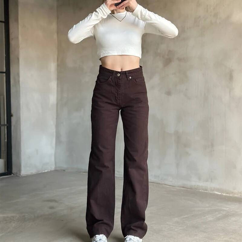 winter jacket women HXAO Women's Brown High Waist Pocket Vintage Baggy Jeans Woman Long Casual Pants Spring Trousers Streetwear Summer