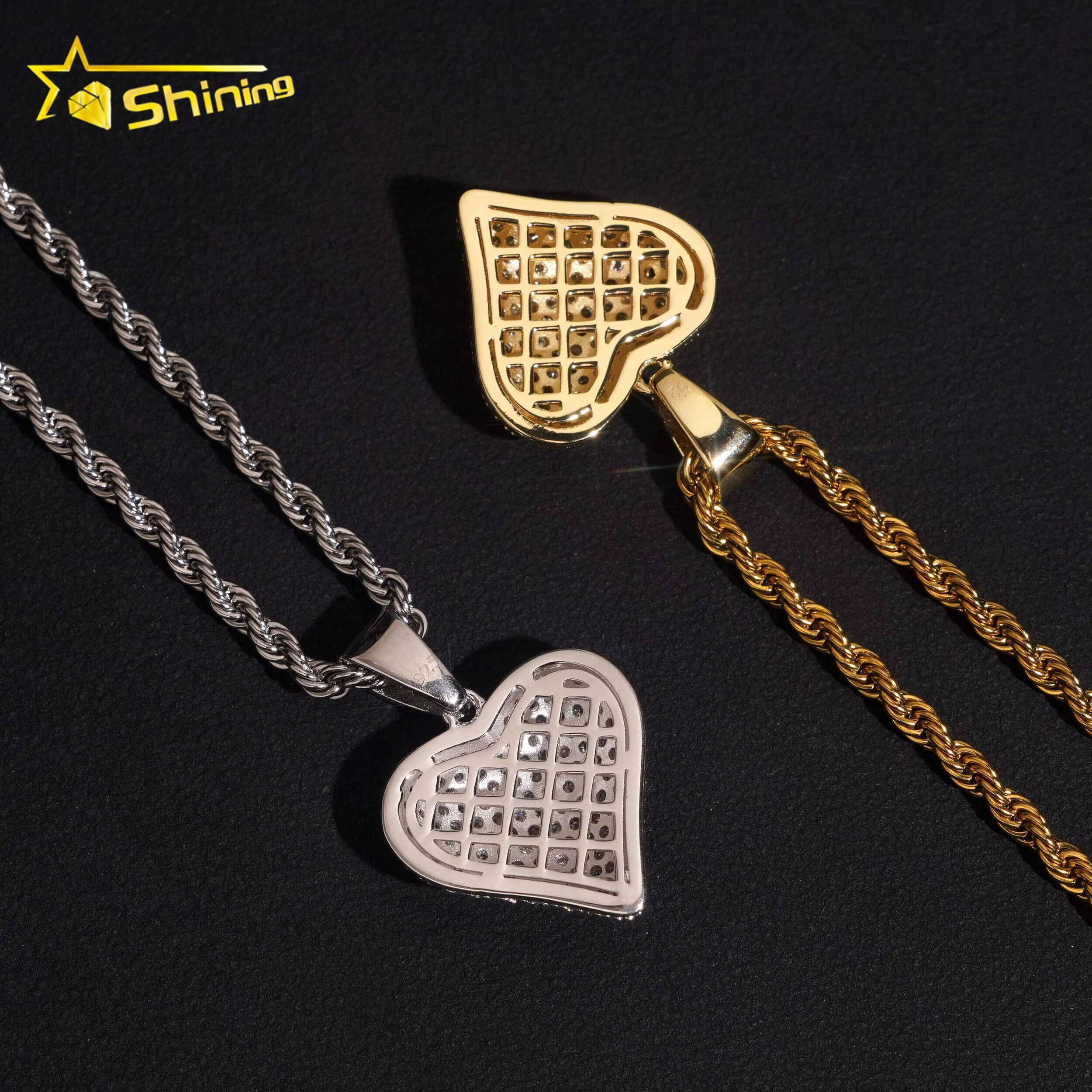 Fine Jewelry VVS Moissanite Heart Shape Pendant 925 Sterling Silver USA Warehouse Fully Iced Out Moissnaite Charm Pendant