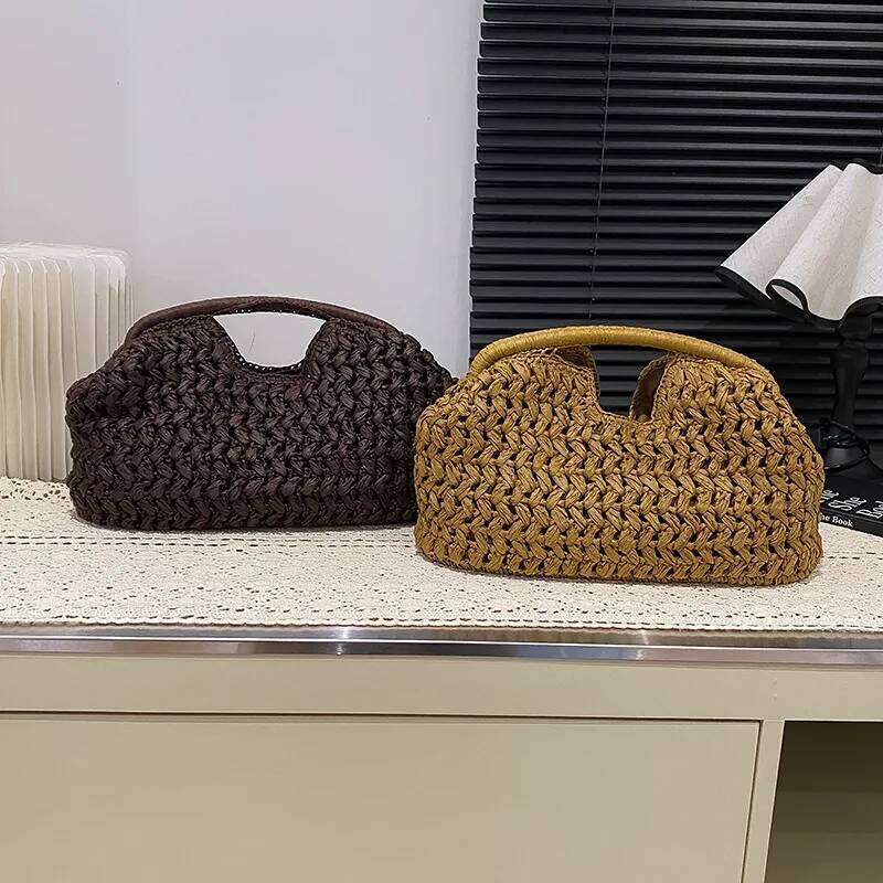 Elegant Ladies Chain Woven Handbag Straw Shoulder Fashionable Raffia Crossbody Beach Summer Versatile Women's Bag