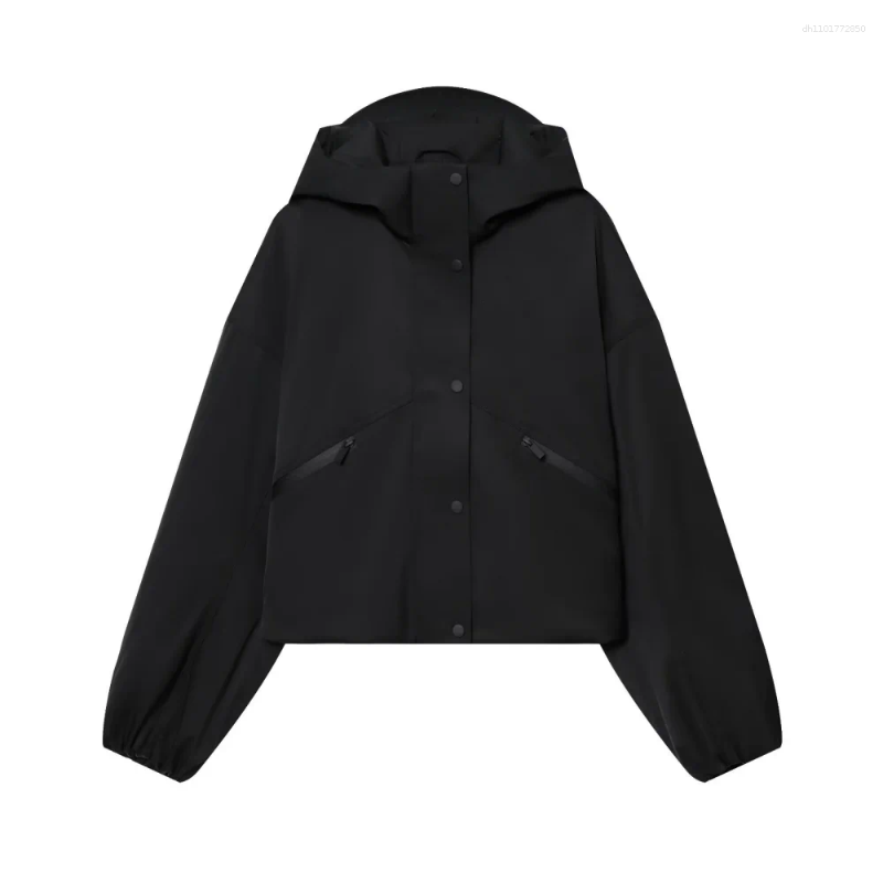 Women's Jackets Waterproof Loose Top Hooded Long Sleeve Zipper Button Pocket Elastic Rope Spring/Summer Fashion Jacket