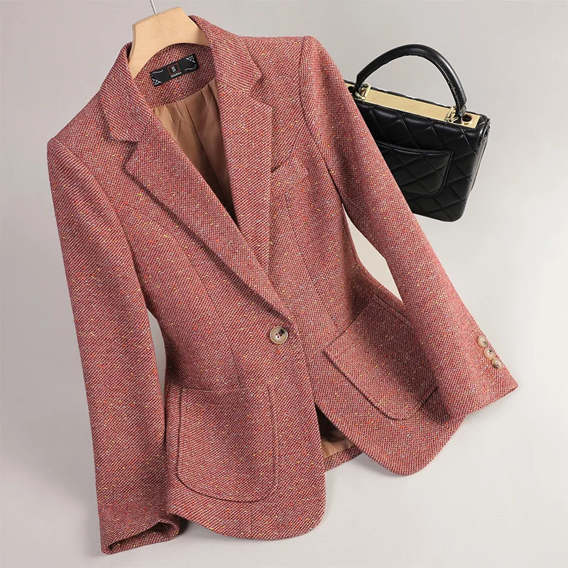Women Long Sleeve Woolen Suit Jacket Autumn Winter Coat Ladies Office Wool Blazer Female Formal Thick Outerwear 251027